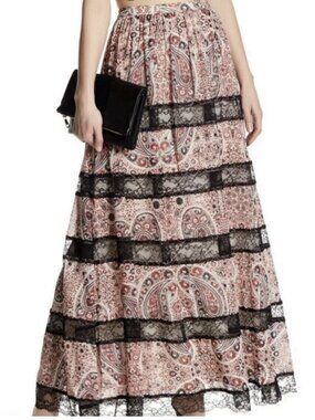 Alice + Olivia Bohemian Paisley Lace Tiered Maxi Skirt Size 4 NWT MSRP $485